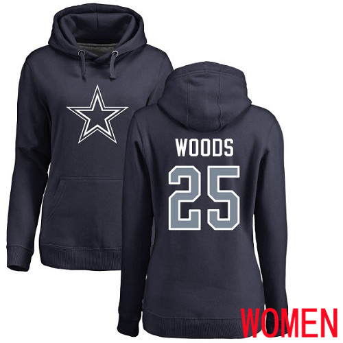 Women Dallas Cowboys Navy Blue Xavier Woods Name and Number Logo #25 Pullover NFL Hoodie Sweatshirts